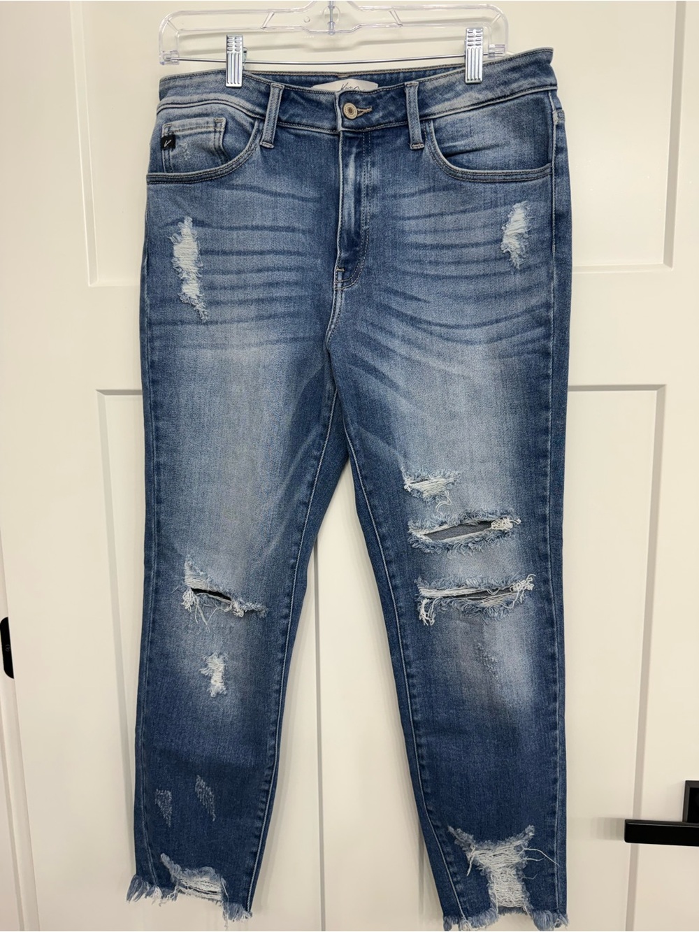 KanCan Distressed Medium Blue Slim Straight Jeans